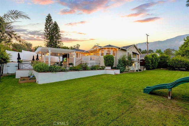 3326 Los Olivos Ln, Glendale, CA 91214 - rear view of house featuring a gate, a pergola, a playground, and a mountain view