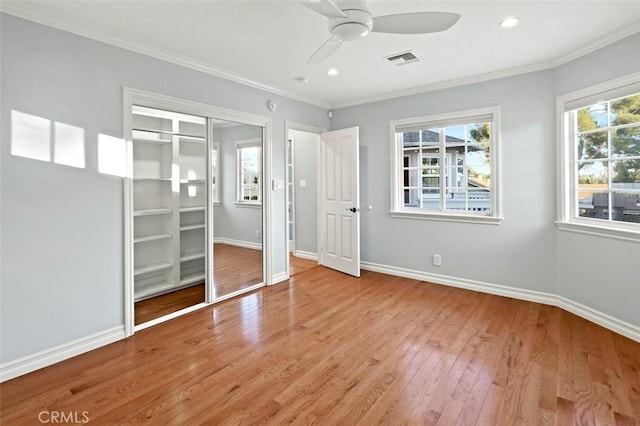 3326 Los Olivos Ln, Glendale, CA 91214 - unfurnished bedroom with ornamental molding, wood finished floors, ceiling fan, and recessed lighting