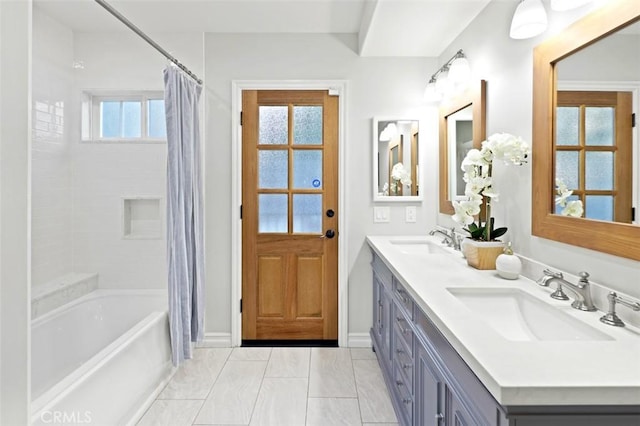3326 Los Olivos Ln, Glendale, CA 91214 - bathroom with double vanity and shower / bathtub combination with curtain