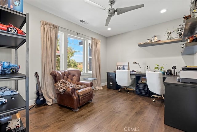 5031 San Juanico Dr, Chico, CA 95973 - office featuring ceiling fan, wood finished floors, and recessed lighting