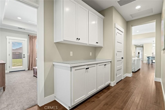 5031 San Juanico Dr, Chico, CA 95973 - corridor featuring dark wood finished floors and recessed lighting