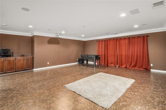 7116 W W Ave L4, Lancaster, CA 93536 - unfurnished living room featuring ornamental molding and recessed lighting