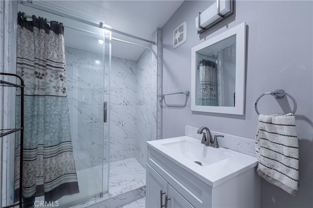 4759 Cochran St, Simi Valley, CA 93063 - full bathroom featuring a marble finish shower, vanity, and marble finish flooring