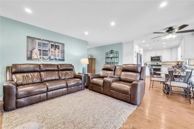 1160 Baseline Rd, La Verne, CA 91750 - living room featuring recessed lighting, light wood-style floors, and a ceiling fan