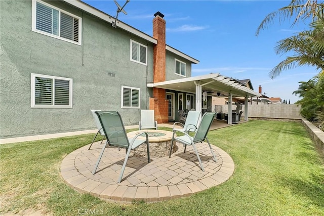 1160 Baseline Rd, La Verne, CA 91750 - rear view of house with a patio, a fire pit, stucco siding, and ceiling fan