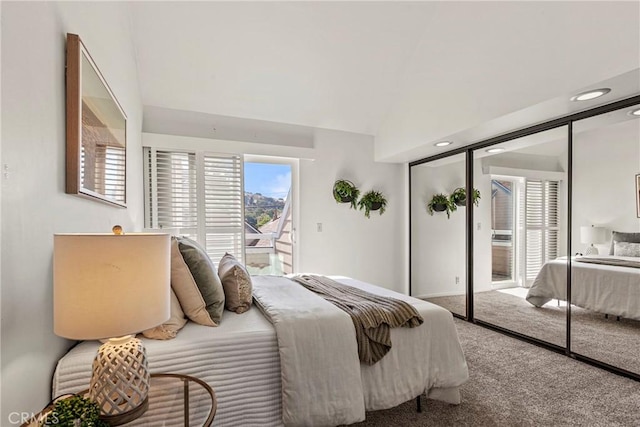 777 Chorro St Unit 3, San Luis Obispo, CA 93401 - bedroom with access to outside, vaulted ceiling, carpet flooring, and recessed lighting