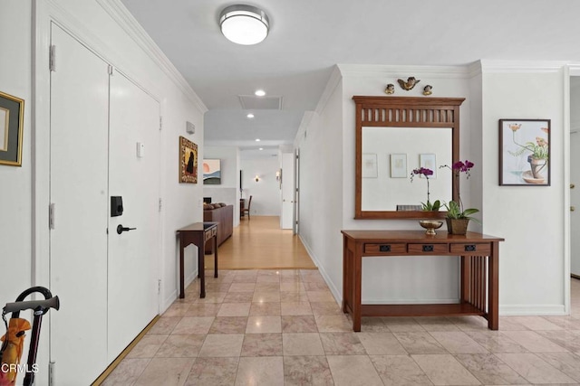 630 S Orange Grove Blvd Unit 5, Pasadena, CA 91105 - hall with ornamental molding, recessed lighting, and light tile patterned flooring