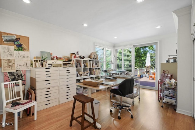 630 S Orange Grove Blvd Unit 5, Pasadena, CA 91105 - office with ornamental molding, recessed lighting, and light wood-style flooring