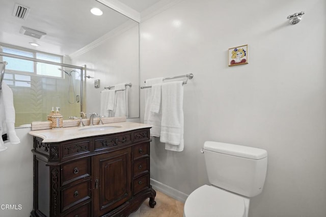 630 S Orange Grove Blvd Unit 5, Pasadena, CA 91105 - bathroom with vanity, crown molding, and a stall shower