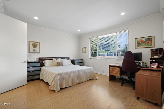 630 S Orange Grove Blvd Unit 5, Pasadena, CA 91105 - bedroom with crown molding, light wood finished floors, an office area, and recessed lighting