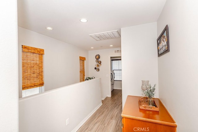 13015 New Hvn, Riverside, CA 92503 - hallway with light wood-style floors, recessed lighting, and an upstairs landing