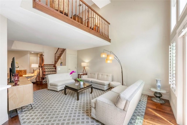 29411 Port Royal Way, Laguna Niguel, CA 92677 - living room with wood finished floors, stairway, and a high ceiling