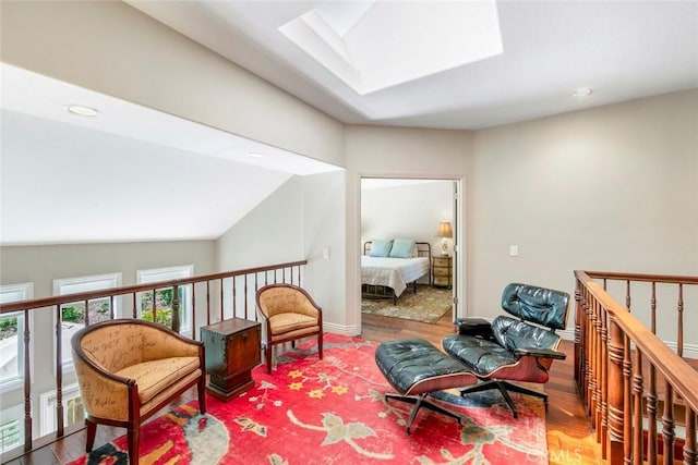 29411 Port Royal Way, Laguna Niguel, CA 92677 - living area featuring a skylight, wood finished floors, recessed lighting, and vaulted ceiling