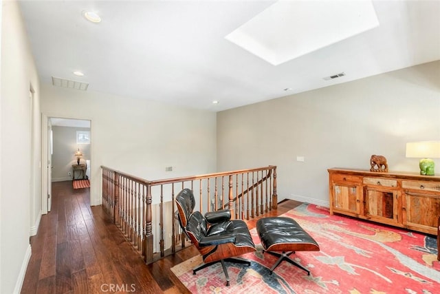 29411 Port Royal Way, Laguna Niguel, CA 92677 - hallway with wood-type flooring, an upstairs landing, a skylight, and recessed lighting
