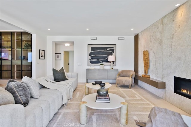 1257 Fetlock Way, Riverside, CA 92506 - living room with a premium fireplace and recessed lighting