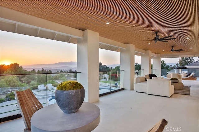 1257 Fetlock Way, Riverside, CA 92506 - view of patio / terrace with a ceiling fan, outdoor dining area, and a mountain view