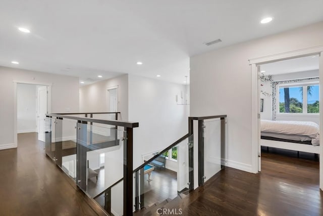 15460 La Maida St, Sherman Oaks, CA 91403 - hall featuring an upstairs landing, wood finished floors, and recessed lighting