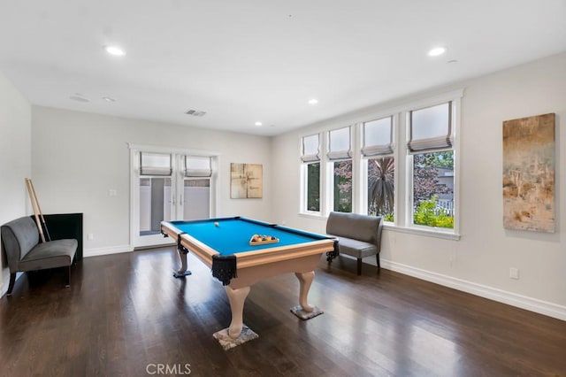 15460 La Maida St, Sherman Oaks, CA 91403 - game room featuring billiards, dark wood-style floors, recessed lighting, and french doors