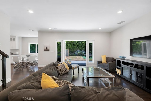 15460 La Maida St, Sherman Oaks, CA 91403 - living room with recessed lighting and dark wood finished floors