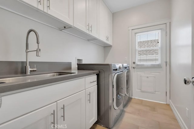 15460 La Maida St, Sherman Oaks, CA 91403 - laundry room featuring cabinet space, separate washer and dryer, and light tile patterned floors