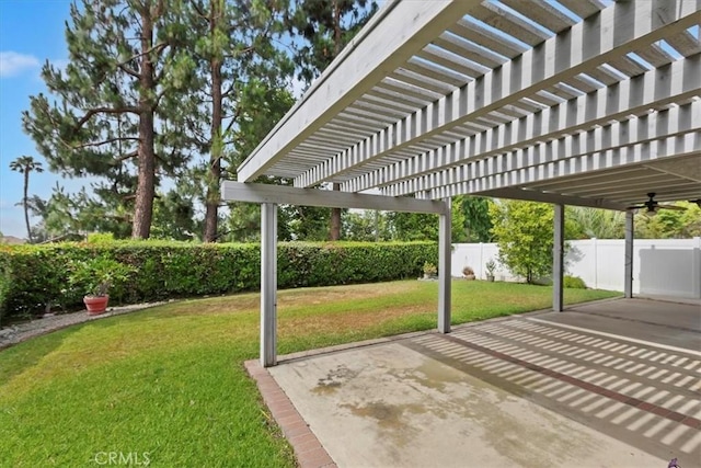 10151 Saddlehill Ter, Rancho Cucamonga, CA 91737 - fenced backyard featuring a pergola, a patio area, and a ceiling fan