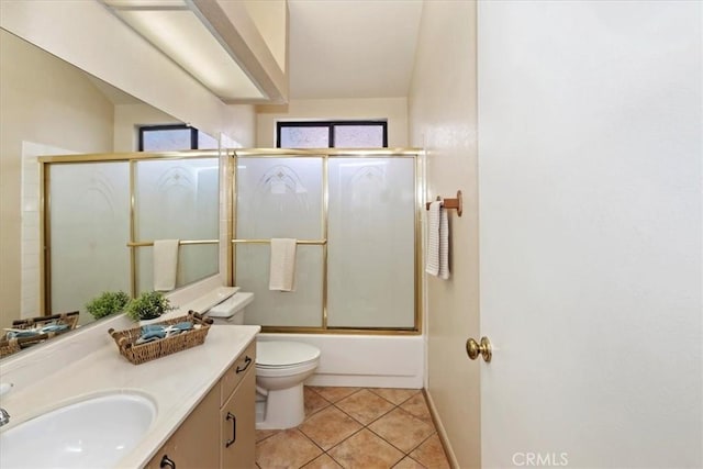 10151 Saddlehill Ter, Rancho Cucamonga, CA 91737 - bathroom with vanity, tile patterned floors, and shower / bath combination with glass door