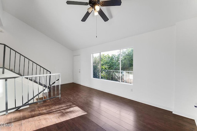 248 E Washington Blvd Unit 4, Pasadena, CA 91104 - unfurnished living room with wood finished floors, lofted ceiling, ceiling fan, and stairs