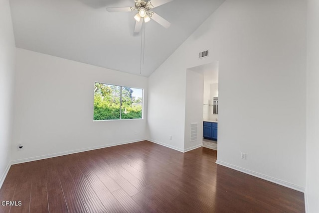 248 E Washington Blvd Unit 4, Pasadena, CA 91104 - empty room with dark wood-style flooring, high vaulted ceiling, and ceiling fan