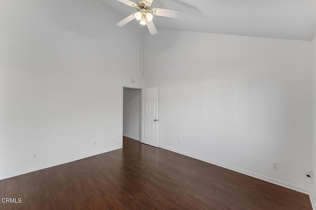 248 E Washington Blvd Unit 4, Pasadena, CA 91104 - empty room featuring high vaulted ceiling, a ceiling fan, and dark wood-style floors