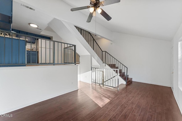 248 E Washington Blvd Unit 4, Pasadena, CA 91104 - unfurnished living room featuring stairway, wood finished floors, and a ceiling fan