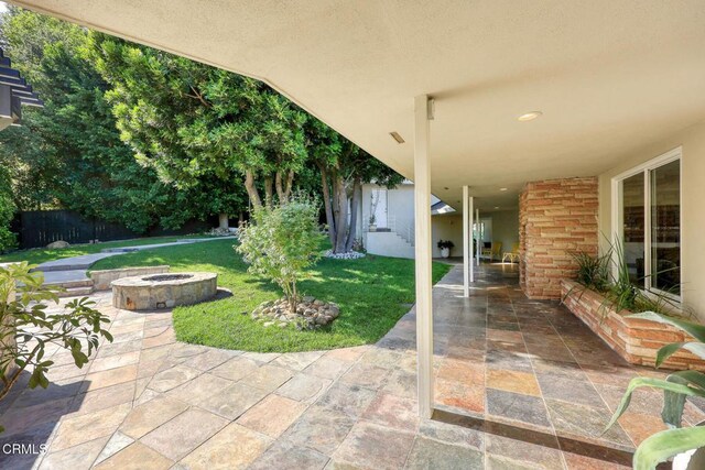 1620 Knollwood Dr, Pasadena, CA 91103 - view of patio with an outdoor fire pit