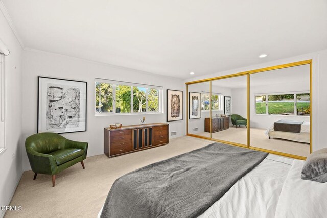 1620 Knollwood Dr, Pasadena, CA 91103 - carpeted bedroom with multiple windows, recessed lighting, and a closet