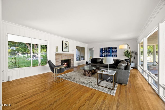 1620 Knollwood Dr, Pasadena, CA 91103 - living room featuring healthy amount of natural light, a fireplace, ornamental molding, and light wood-type flooring