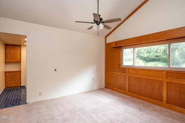 191 Haborview Ct, Ventura, CA 93003 - carpeted empty room featuring a ceiling fan, lofted ceiling, and a textured ceiling