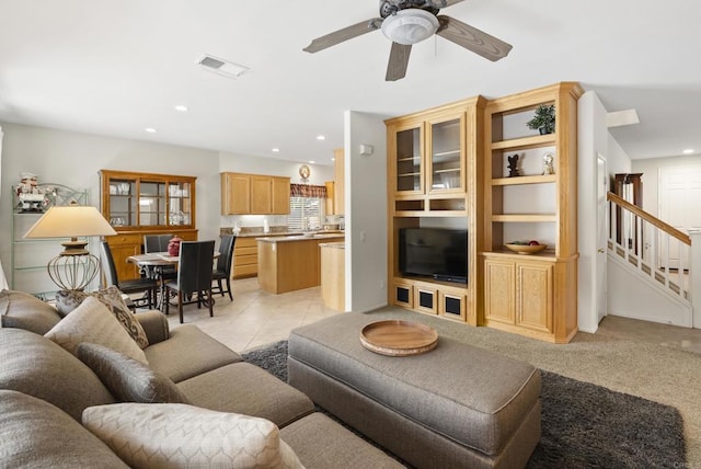 1222 N Creekside Dr, Chula Vista, CA 91915 - living room with stairway, ceiling fan, and recessed lighting