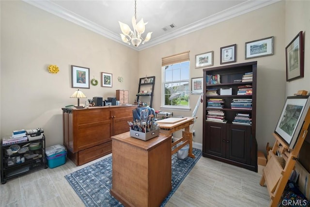 1432 Vicki Ln, Nipomo, CA 93444 - home office with a chandelier and crown molding