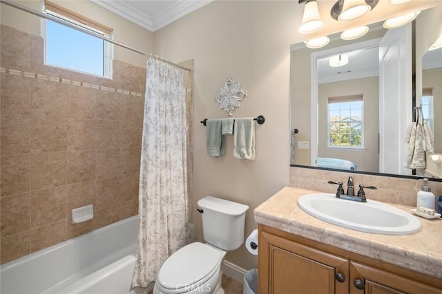 1432 Vicki Ln, Nipomo, CA 93444 - bathroom with ornamental molding, vanity, shower / bath combination with curtain, and plenty of natural light