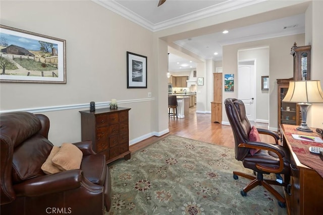 1432 Vicki Ln, Nipomo, CA 93444 - home office with wood finished floors, crown molding, and recessed lighting