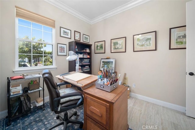 1432 Vicki Ln, Nipomo, CA 93444 - office area featuring crown molding and baseboards