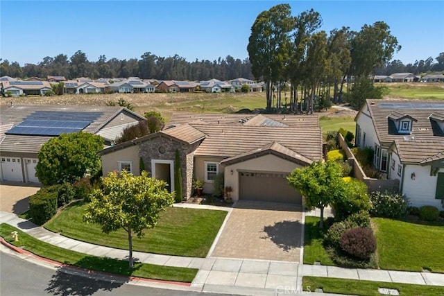 1432 Vicki Ln, Nipomo, CA 93444 - single story home featuring a residential view, a garage, driveway, stucco siding, and stone siding