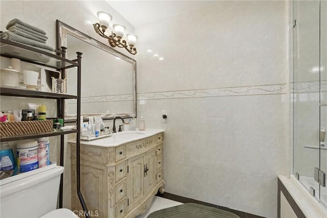 12516 Archwood St, North Hollywood, CA 91606 - full bath with tile walls, vanity, a shower, and tile patterned floors