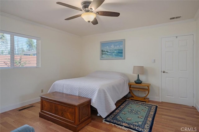 6354 Berkshire Ave, Paradise, CA 95969 - bedroom featuring crown molding, wood finished floors, and ceiling fan