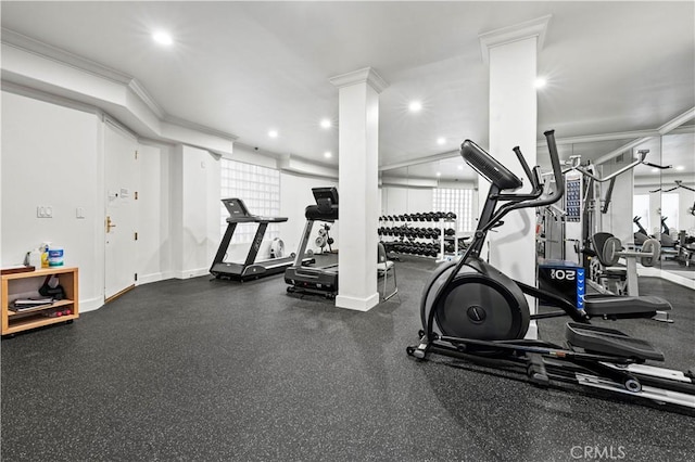 390 S Sepulveda Blvd Unit 105, Los Angeles, CA 90049 - gym with crown molding and recessed lighting