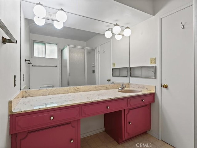 13510 Valleyheart Dr N, Sherman Oaks, CA 91423 - bathroom with a stall shower, vanity, and tile patterned floors