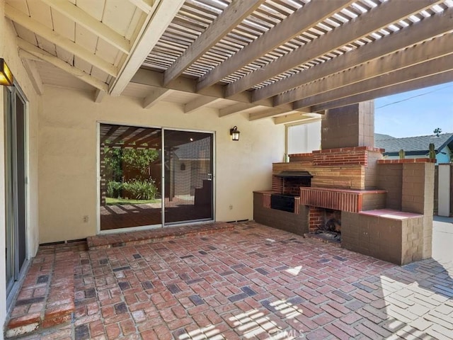 13510 Valleyheart Dr N, Sherman Oaks, CA 91423 - view of patio featuring an outdoor fireplace and a pergola