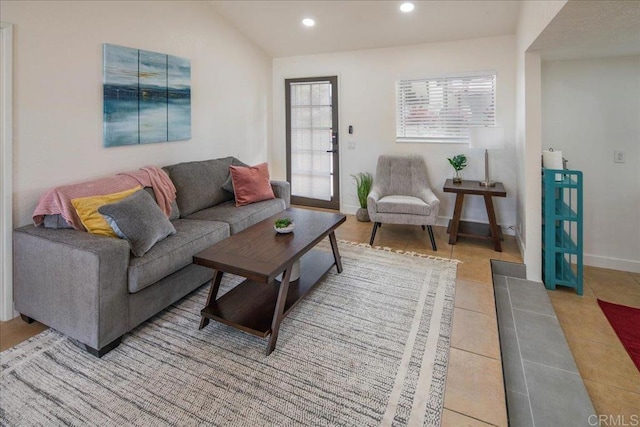 260406 Juan St, San Diego, CA 92110 - tiled living room with recessed lighting and vaulted ceiling