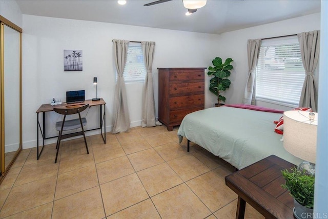 260406 Juan St, San Diego, CA 92110 - bedroom with light tile patterned flooring, recessed lighting, and ceiling fan