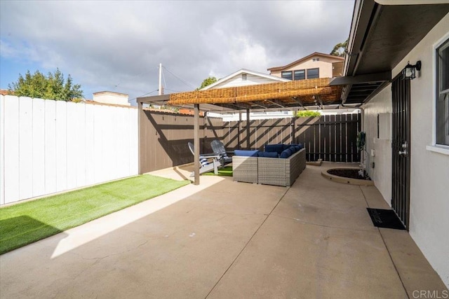 260406 Juan St, San Diego, CA 92110 - fenced backyard with an outdoor living space and a patio