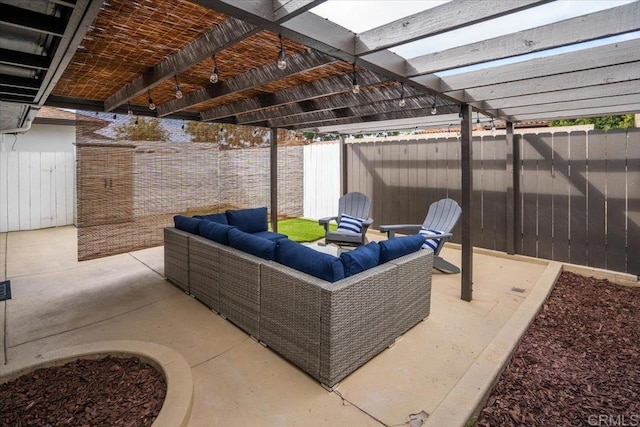 260406 Juan St, San Diego, CA 92110 - fenced backyard with an outdoor living space, a pergola, and a patio area