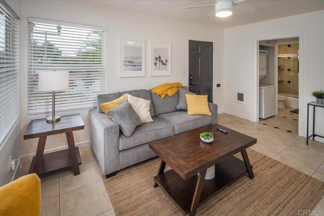 260406 Juan St, San Diego, CA 92110 - living room with light tile patterned floors and a ceiling fan